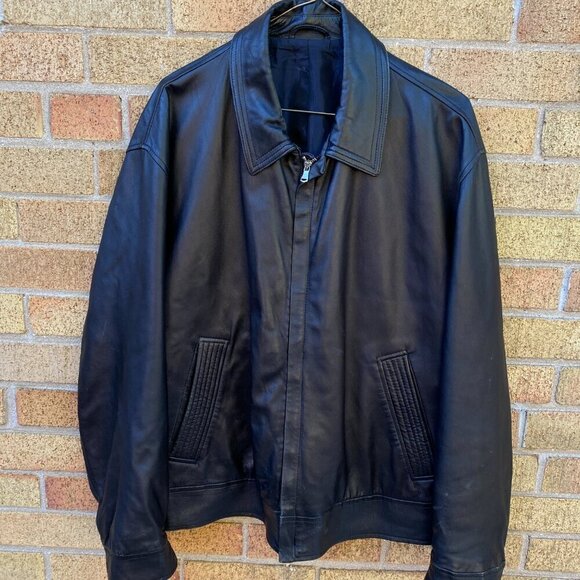 Vintage 1980s Hugo Boss Leather Jacket W/ Lampo Zipper Large Black - Picture 8 of 16